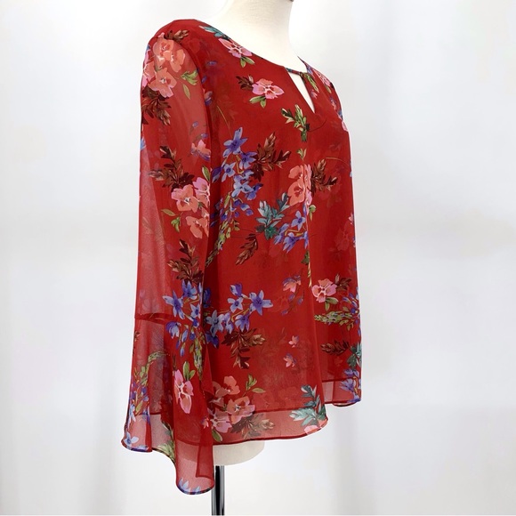 Cabi Devoted Blouse # 3590, Watercolour Floral Print 3/4 Bell Sleeve Top, Small - Picture 11 of 16